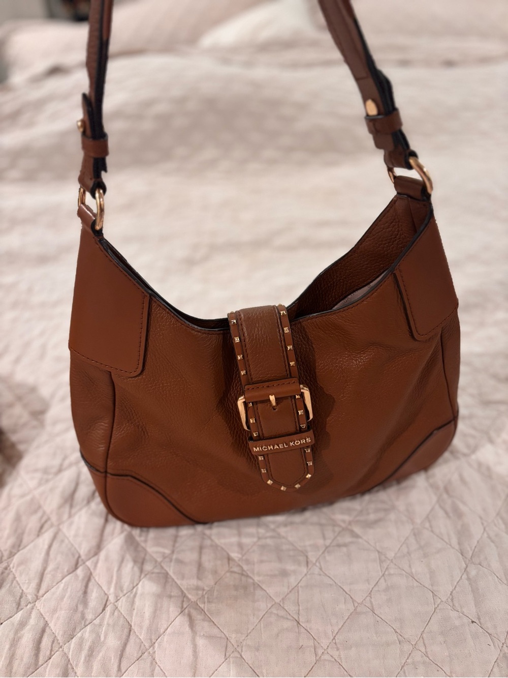 Michael Kors Cognac Leather Buckle Shoulder Bag